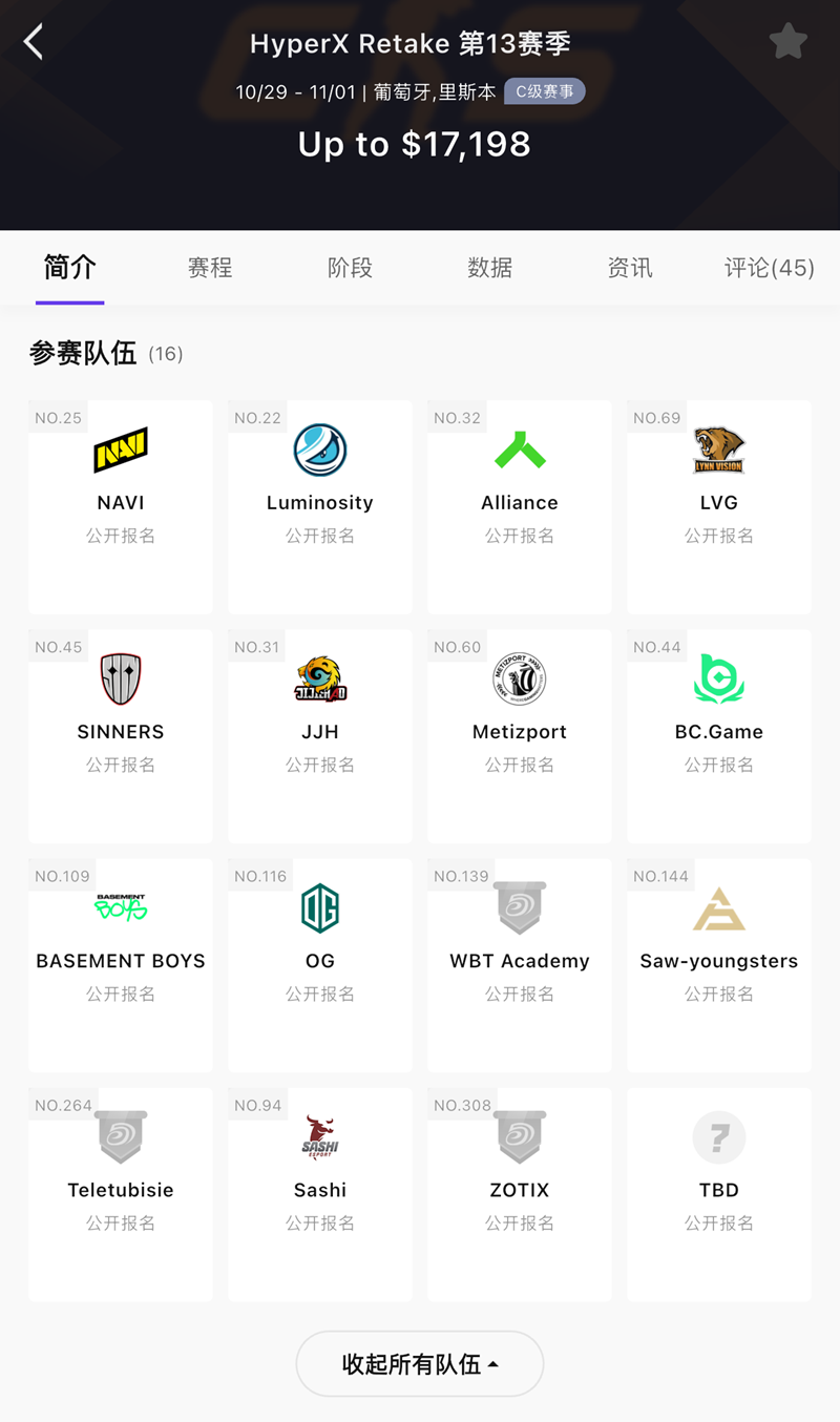 TYLOO抢VRS生死战！报名候补HyperX Retake 13排第5，等前面退赛