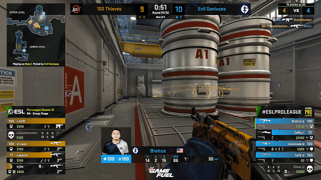 CSGO比分 EPL S12北美区:EG以2-0的总比分击败100T喜提两连胜