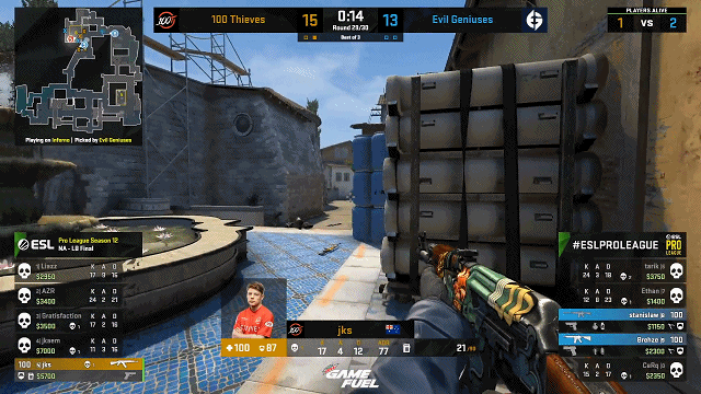 CSGO比分 EPL S12北美区:100T以2-0的总比分击败EG强势挺进决赛