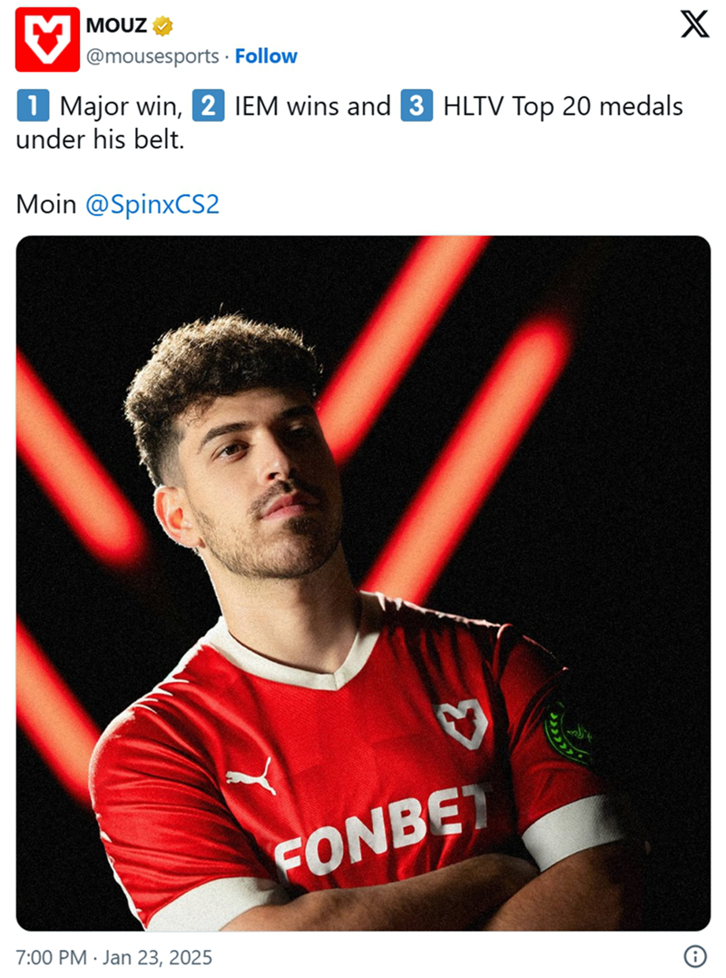 官宣：MOUZ签下Spinx_5EPlay - 5EPlay赛凡网