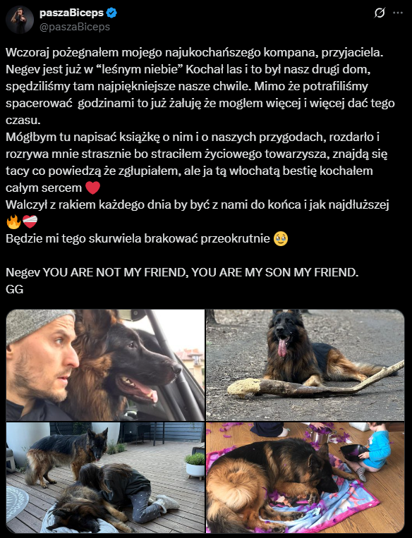 波兰传奇CS职业选手pashaBiceps发文告别因癌症去世的爱犬