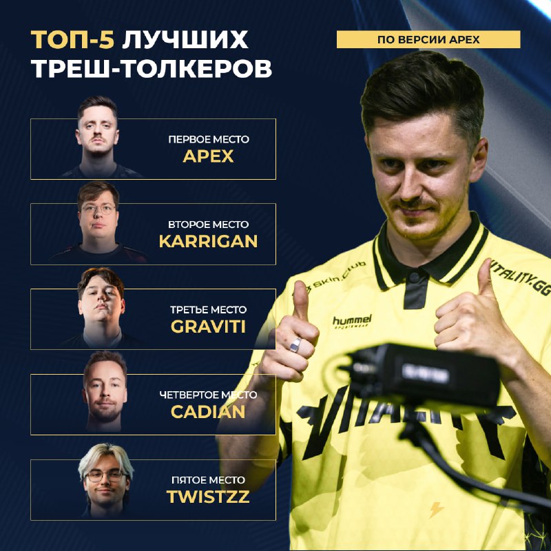 apEX分享最强垃圾话选手TOP5：karrigan、cadiaN等人上榜