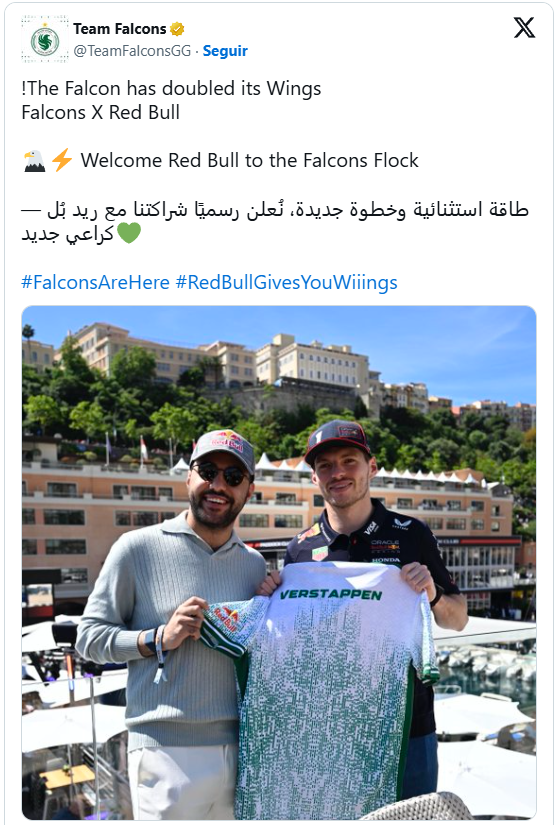 F1四冠王维斯塔潘获赠Falcons电竞队服！红牛赞助沙特豪门引爆体坛