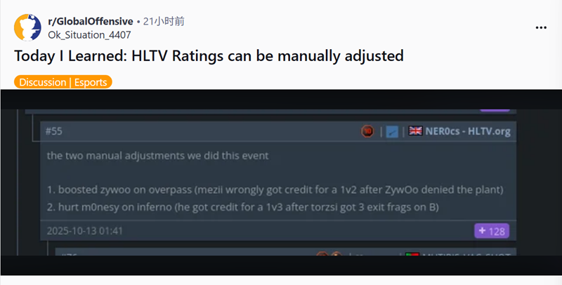 HLTV Rating3.0陷信任危机！官方承认手动修改ZywOo/m0NESY数据引CS2社区炸锅