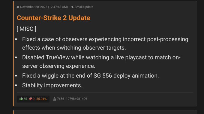 Cs2新优化！1120更新修复SG553抖动与观察者bug，游戏稳定性全面提升