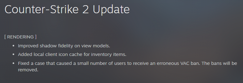 CS更新1209:解除部分误封玩家VAC CS更新1209:解除部分误封玩家VAC