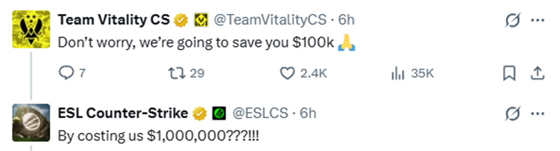  百万悬赏！ESL官方加码10万美金 全网征集能击败Vitality的“阻击者”