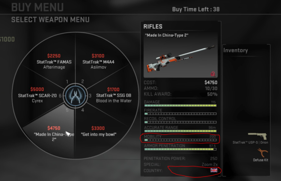 [ 界面 ]   – 武器购买菜单的"国家"一栏现在会显示一个国旗图标